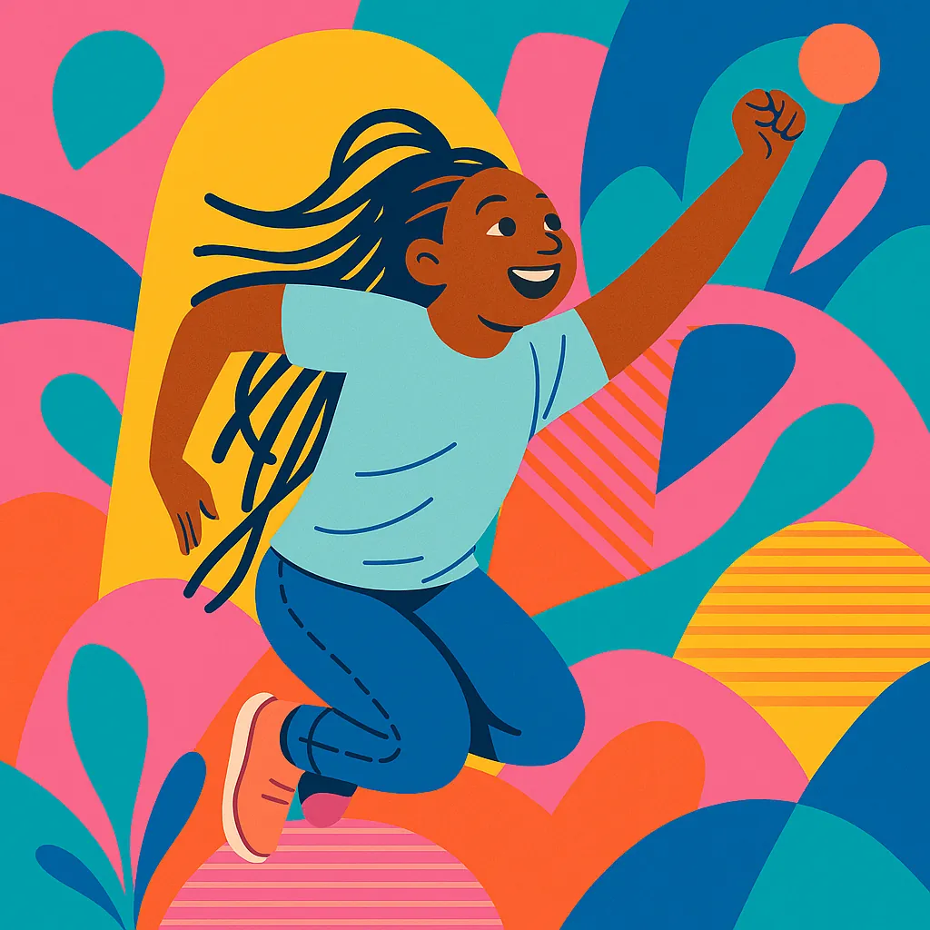 Illustration BOKONZI : une enfant s'élance, poing levé