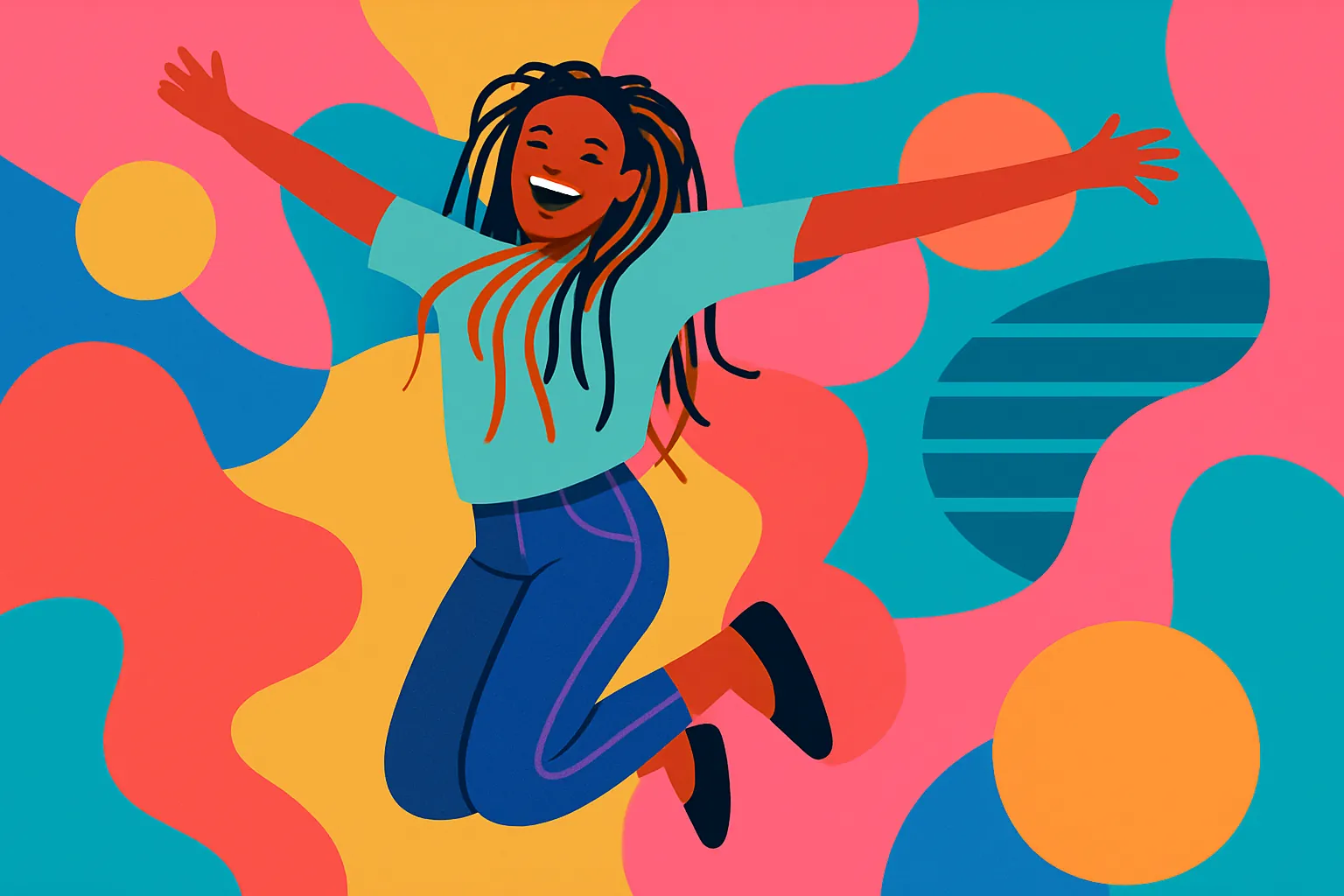 Illustration BOKONZI : une jeune fille saute de joie